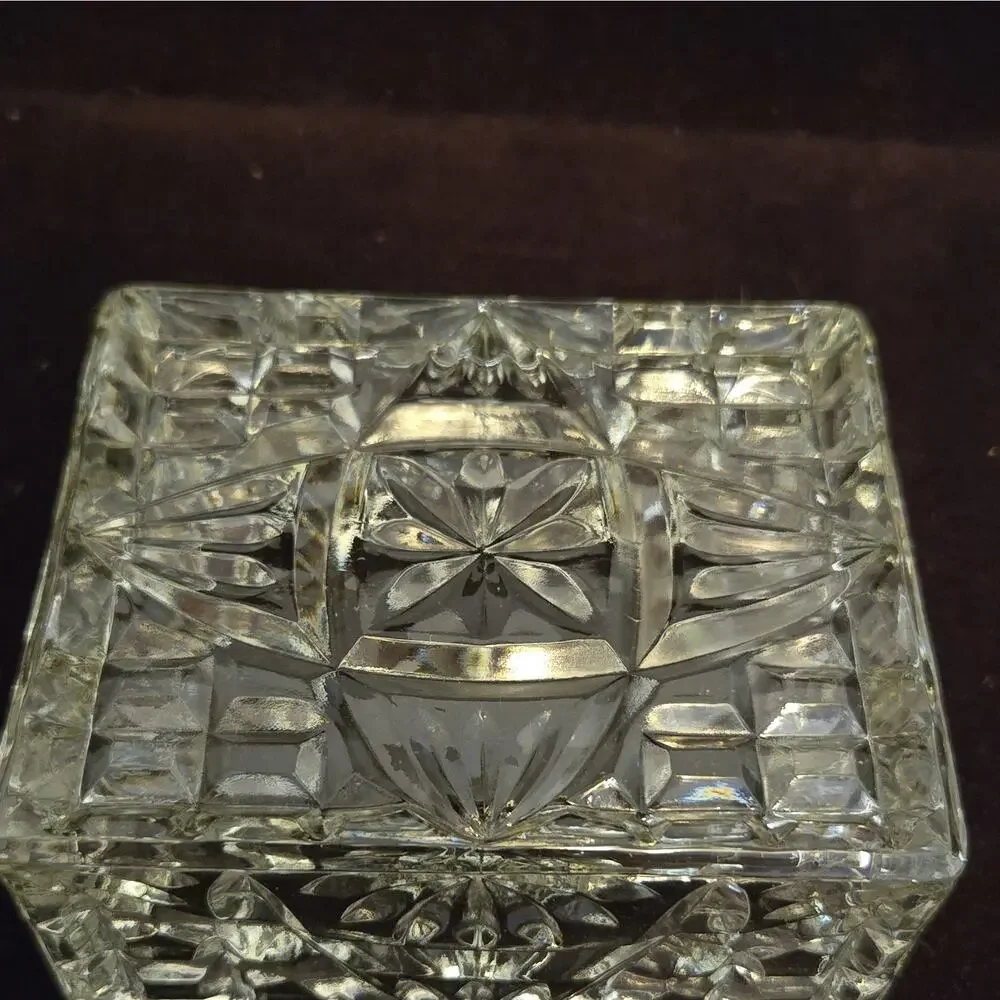 Vtg Cut Glass Rectangle Cigarette Box Lid Monogram Initial S Trinket Candy Dish
